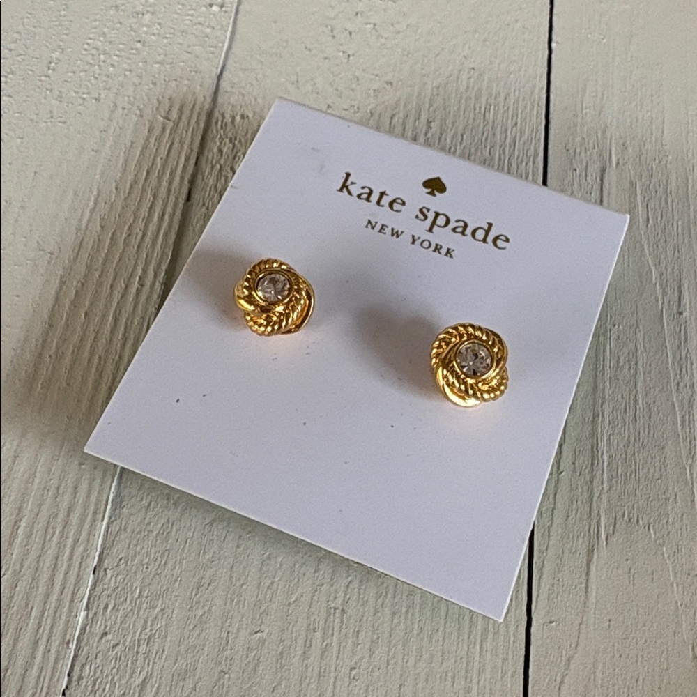 Kate Spade -infinity and beyond -knot stud earrings -clear/ gold - NWT